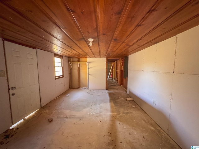 basement with wood ceiling