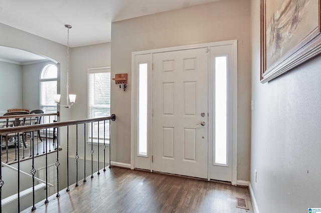 foyer entrance with dark hardwood / wood-style flooring