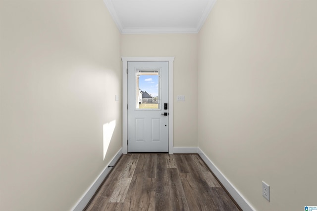 entryway featuring dark hardwood / wood-style flooring and ornamental molding