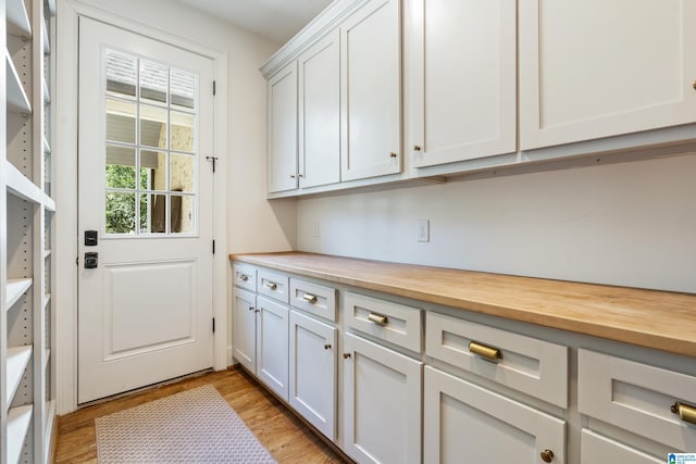 laundry area with light hardwood / wood-style floors