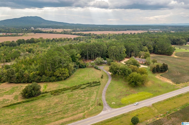 aerial view featuring a mountain view and a rural view