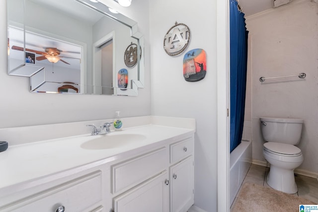 full bathroom with tile patterned floors, vanity, toilet, and shower / tub combo