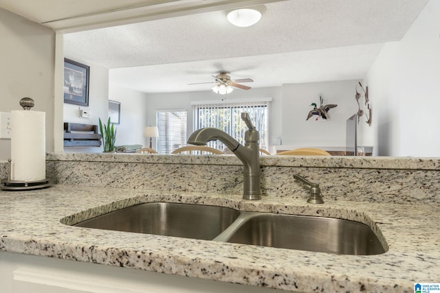 room details with a textured ceiling and sink