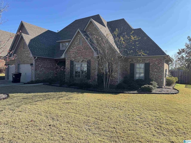 view of front facade with a front yard and a garage