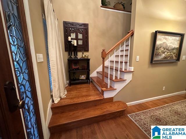 foyer entrance with hardwood / wood-style flooring