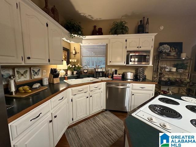 kitchen featuring white cabinetry, sink, and appliances with stainless steel finishes