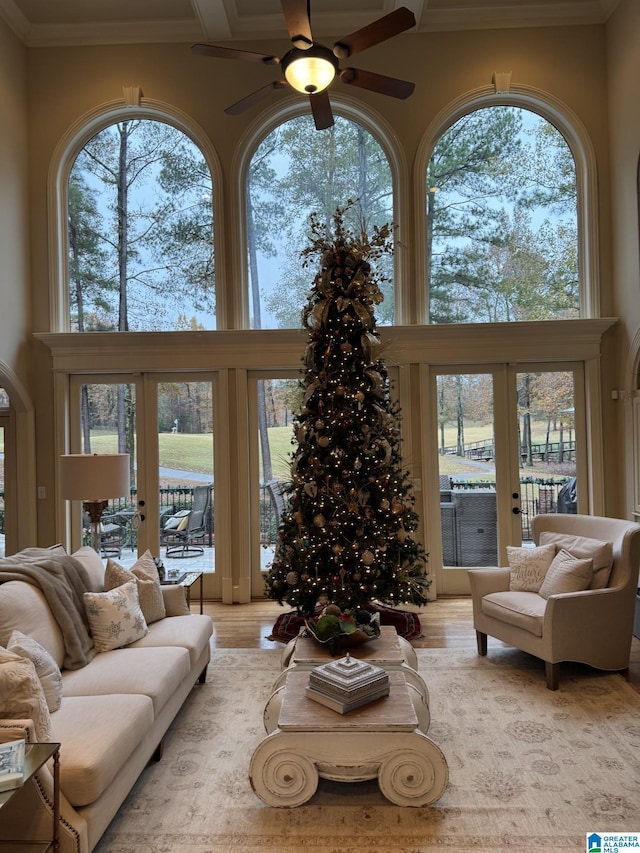 living room with a wealth of natural light and french doors