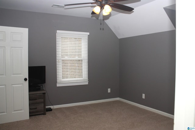 bonus room with ceiling fan, light colored carpet, and lofted ceiling