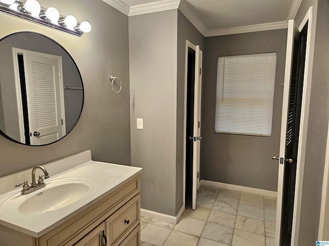 bathroom featuring vanity and ornamental molding