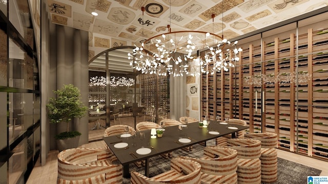 wine area featuring hardwood / wood-style flooring