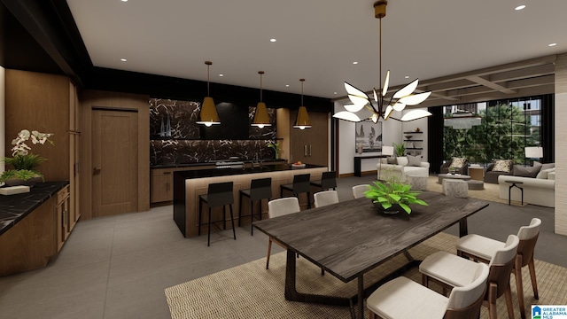 dining room featuring light tile patterned floors and a chandelier