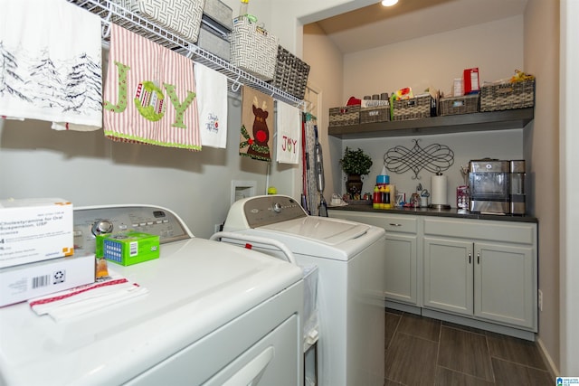 laundry room with washer and clothes dryer and cabinets