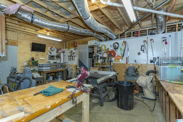 basement featuring a workshop area