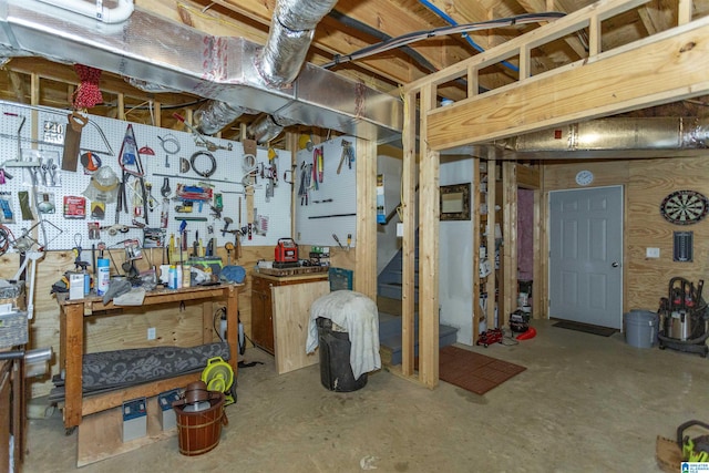 basement featuring a workshop area