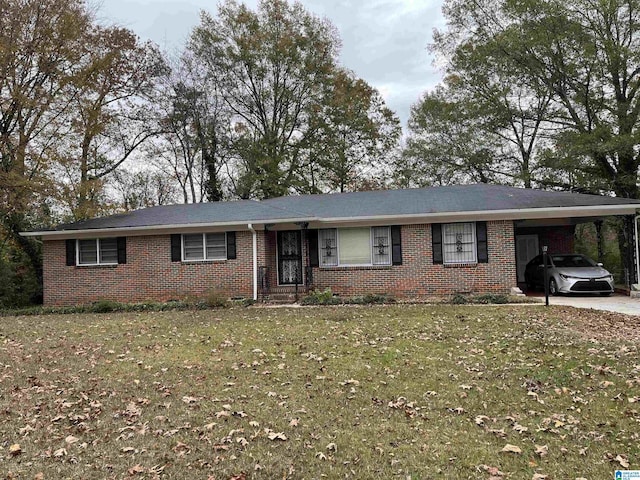 single story home with a carport and a front lawn