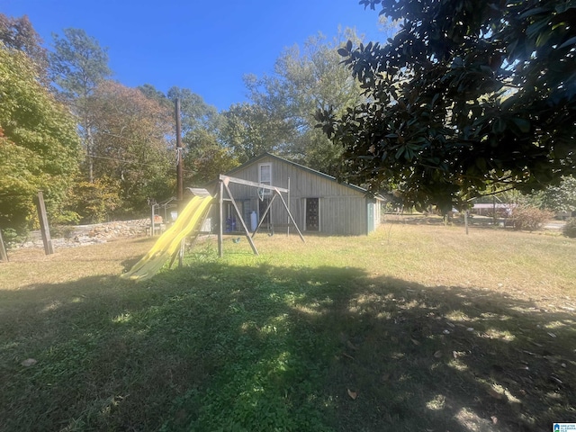 view of yard with a playground