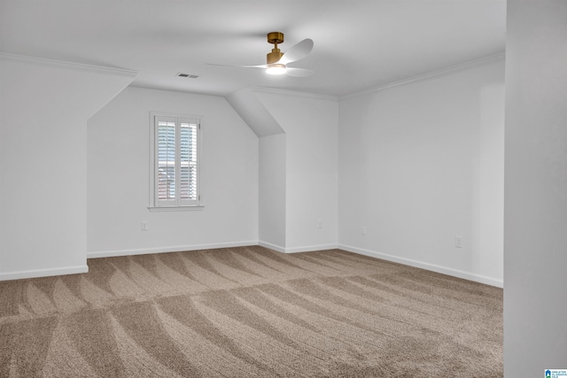 bonus room featuring ceiling fan, carpet, and lofted ceiling