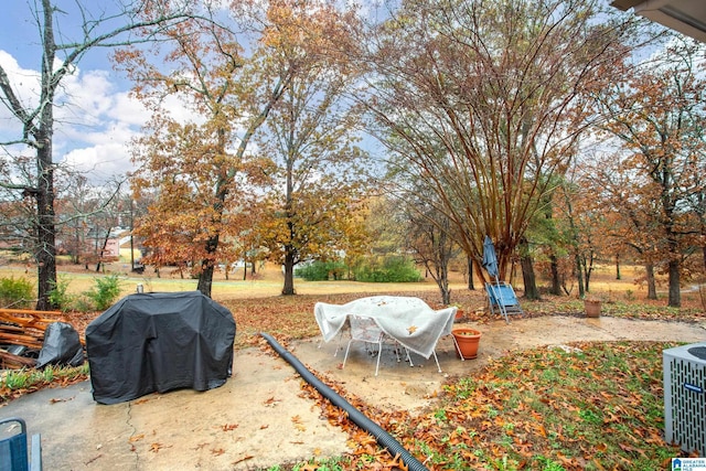 view of yard featuring cooling unit and a patio