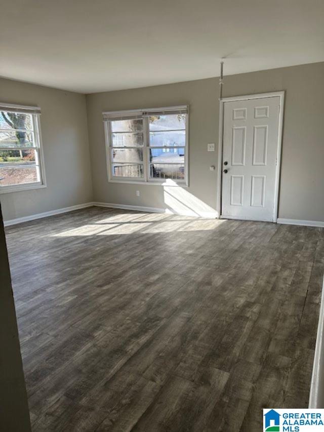 unfurnished living room with dark hardwood / wood-style floors