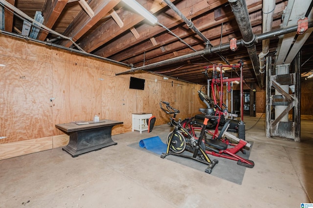 basement with wood walls