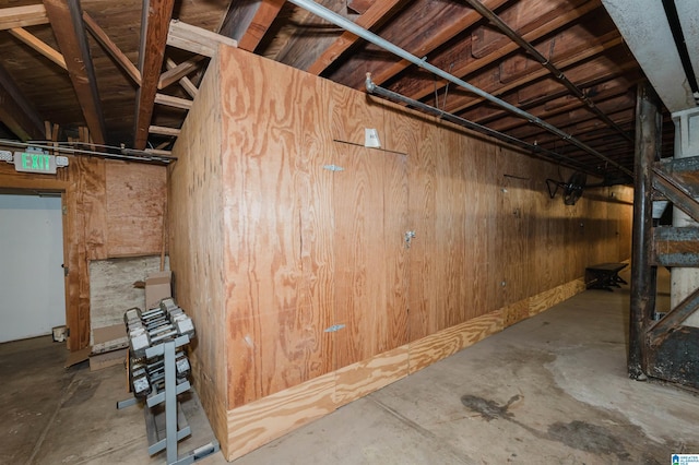 basement with wood walls