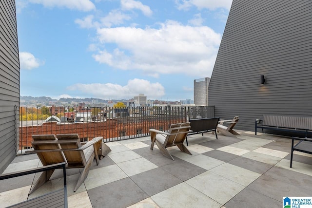 view of patio featuring a mountain view