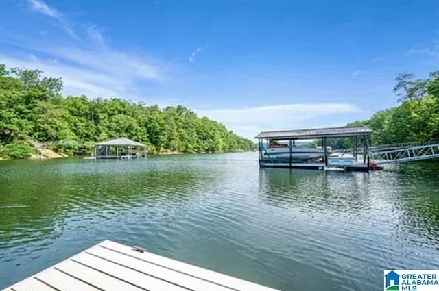 view of dock featuring a water view