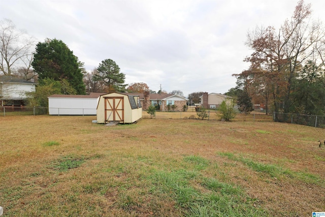 view of yard with a storage shed