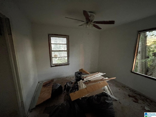 interior space featuring ceiling fan and a healthy amount of sunlight