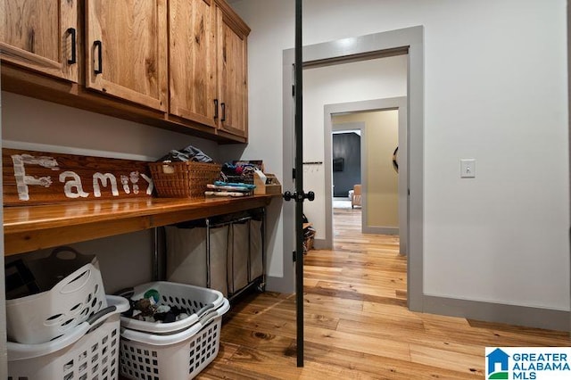 washroom with light hardwood / wood-style floors