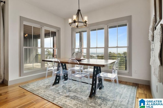 dining room with a chandelier and wood-type flooring