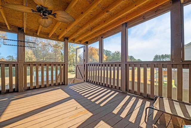 wooden terrace with ceiling fan