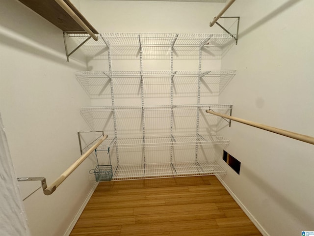 walk in closet with hardwood / wood-style flooring