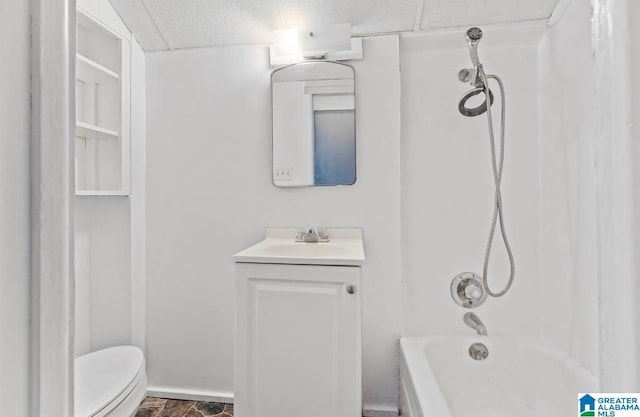 full bathroom featuring vanity, shower / bathtub combination, and toilet