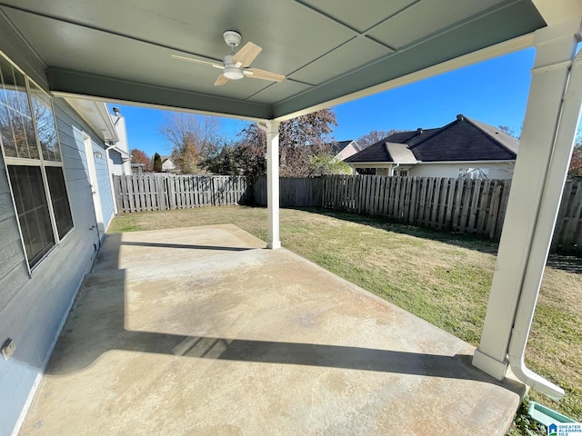 view of patio / terrace featuring ceiling fan