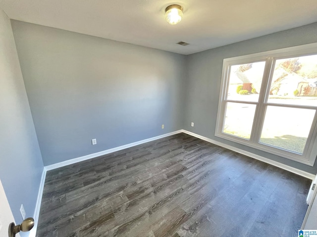 spare room with dark wood-type flooring