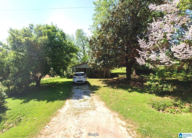 view of property hidden behind natural elements featuring a front lawn