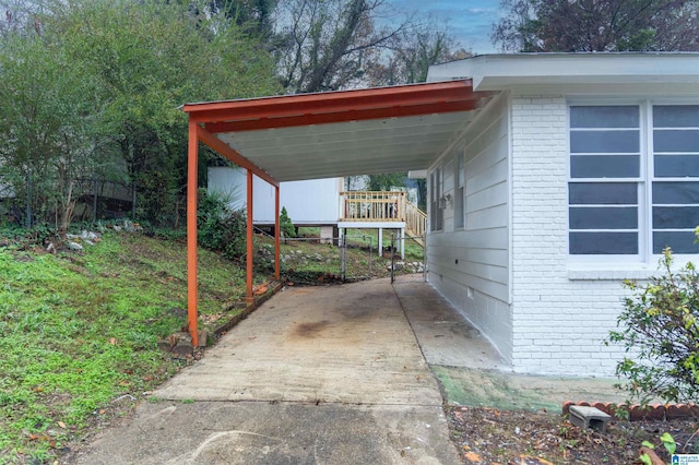 exterior space featuring a carport