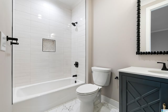 full bathroom with vanity, toilet, and tiled shower / bath