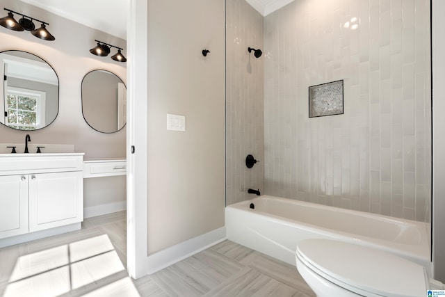 full bathroom with tile patterned floors, vanity, toilet, and tiled shower / bath