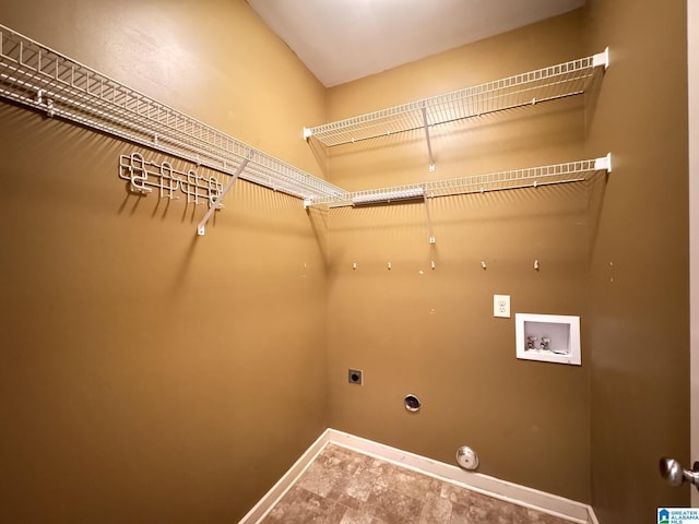 clothes washing area featuring hookup for an electric dryer, washer hookup, and gas dryer hookup