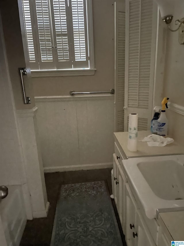 bathroom with vanity and shower / bath combination