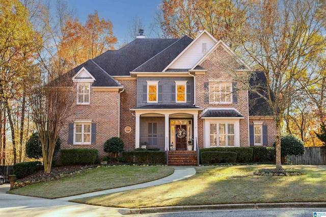 view of front of house featuring a front lawn and a porch