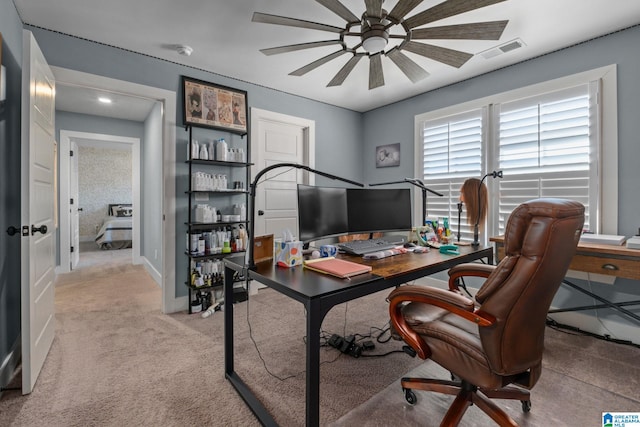 office with light colored carpet