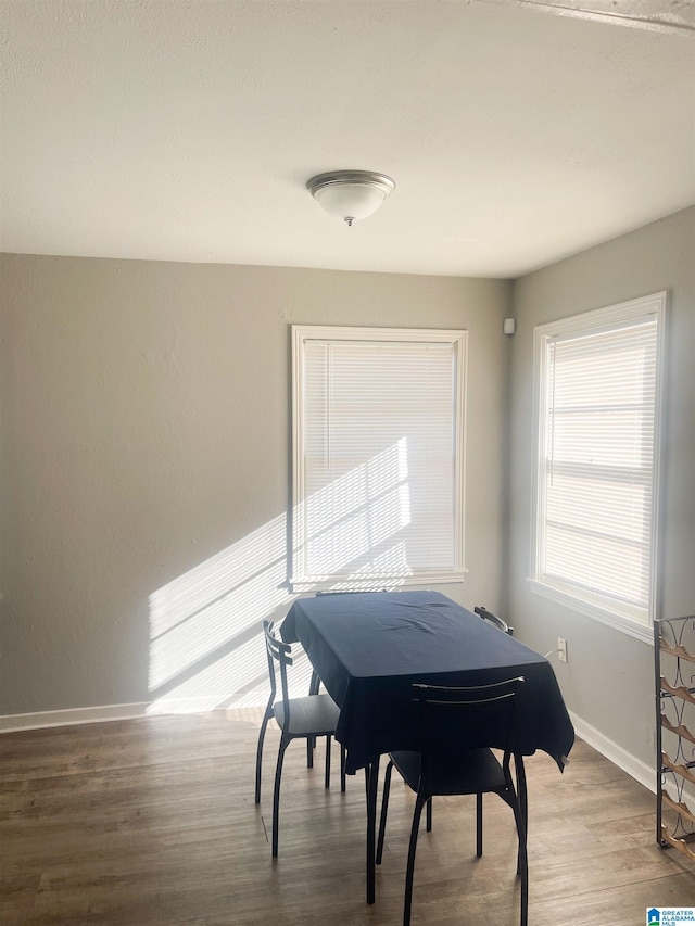 dining space with hardwood / wood-style flooring