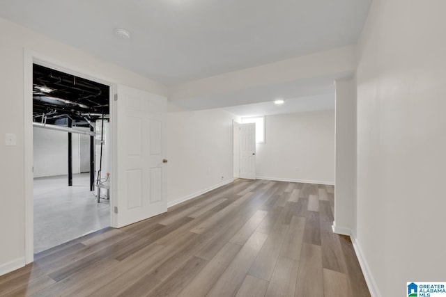 basement with light wood-type flooring