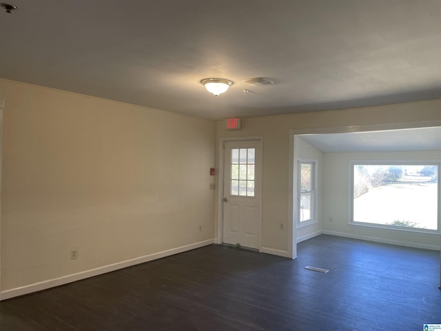 foyer with a wealth of natural light and dark wood-type flooring