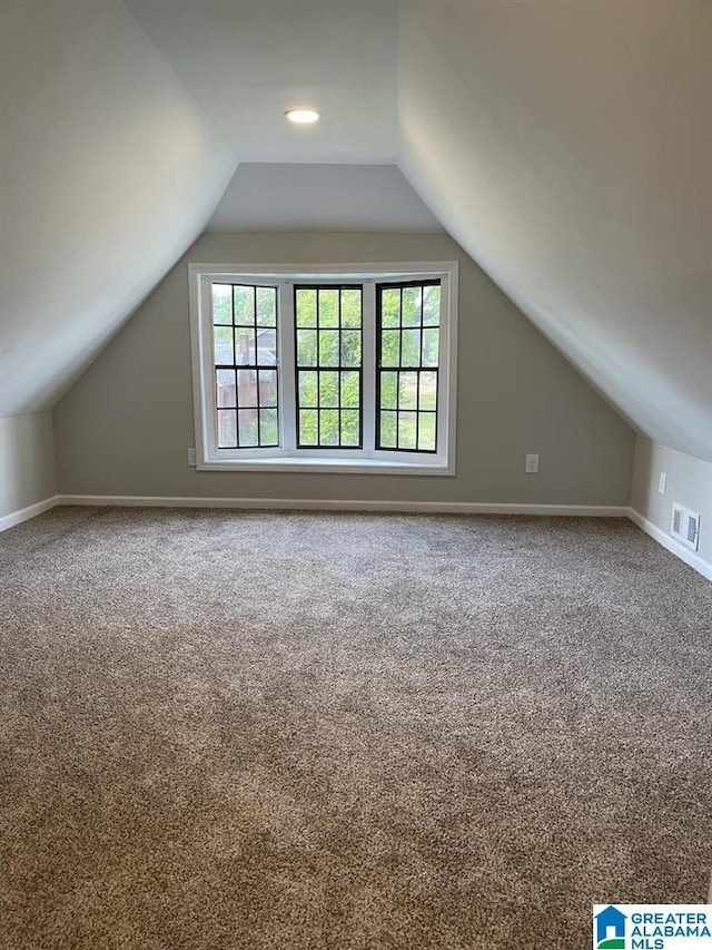 additional living space featuring carpet flooring and lofted ceiling