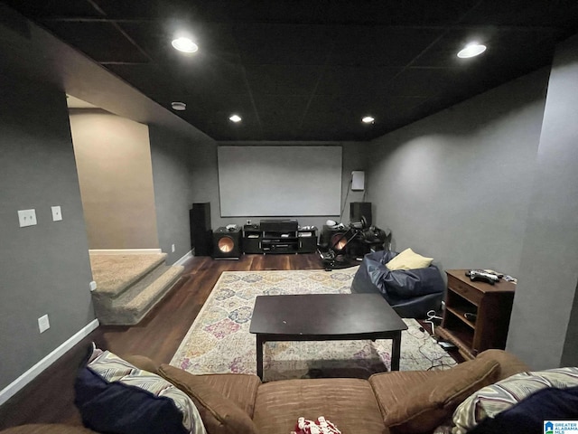 home theater featuring dark hardwood / wood-style floors