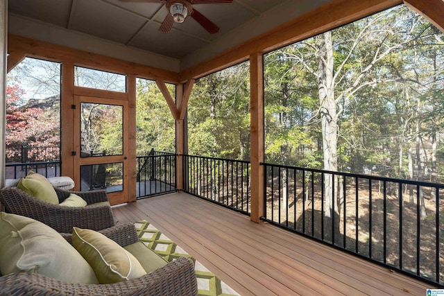 sunroom / solarium with ceiling fan